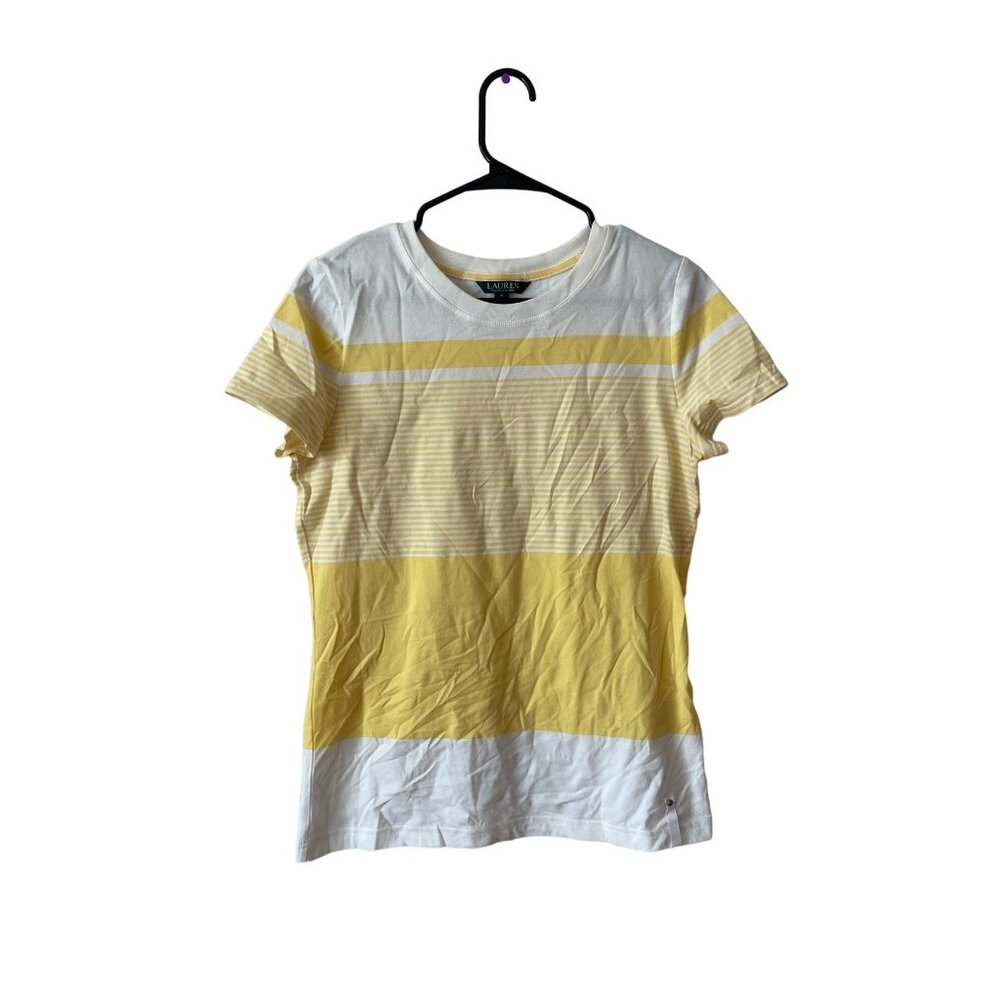 Lauren Ralph Lauren‎ Women's Yellow Stripped Crew Neck Size Medium T Shirt